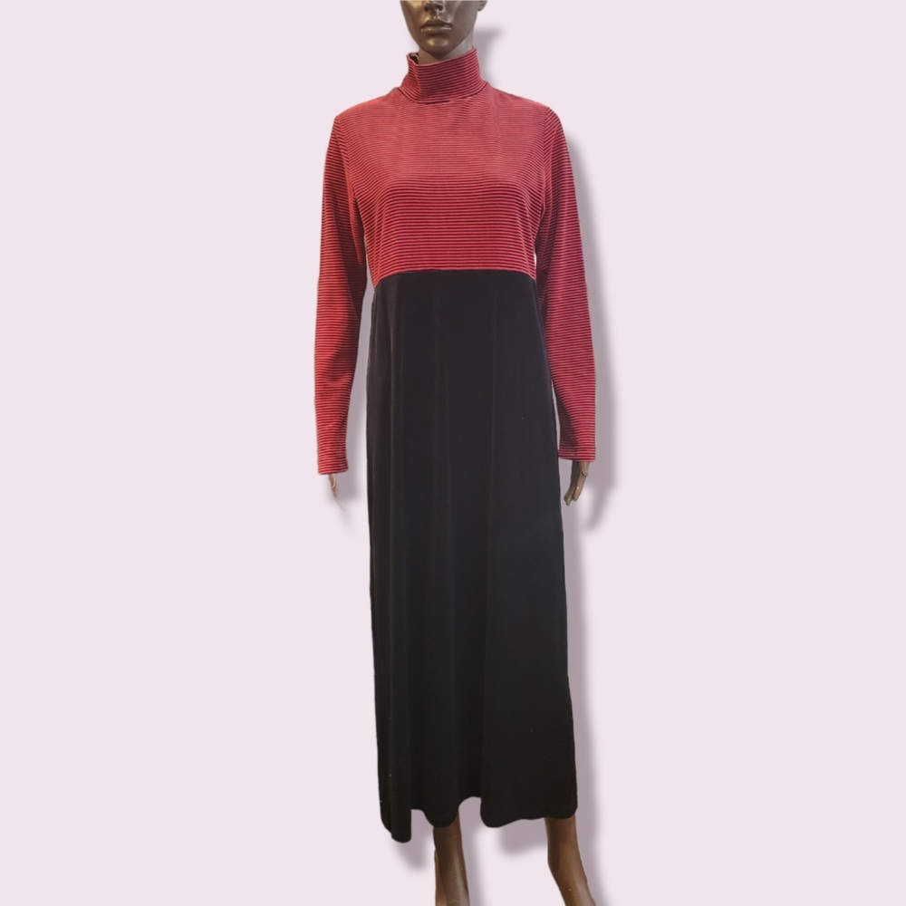 Black and Red Stripe Velour Dress
